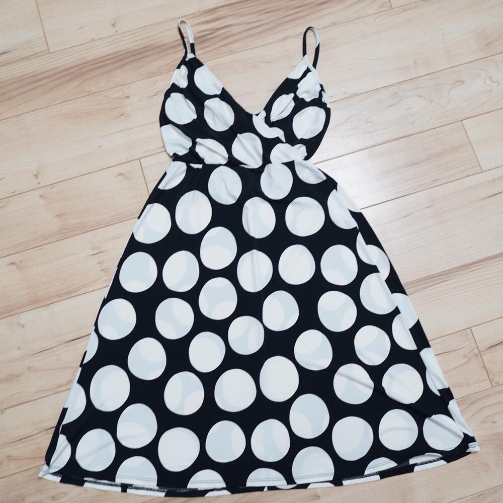 Merona Black White Polka Dot Sundress V-Neck Smocked Back Y2K Retro S